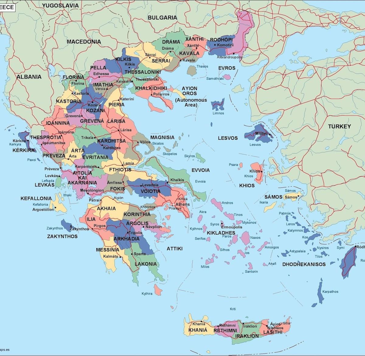 Griechenland politische Karte Politische Karte von Griechenland (Europa