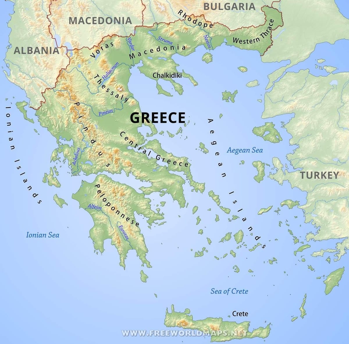 Karte von Griechenland Berge