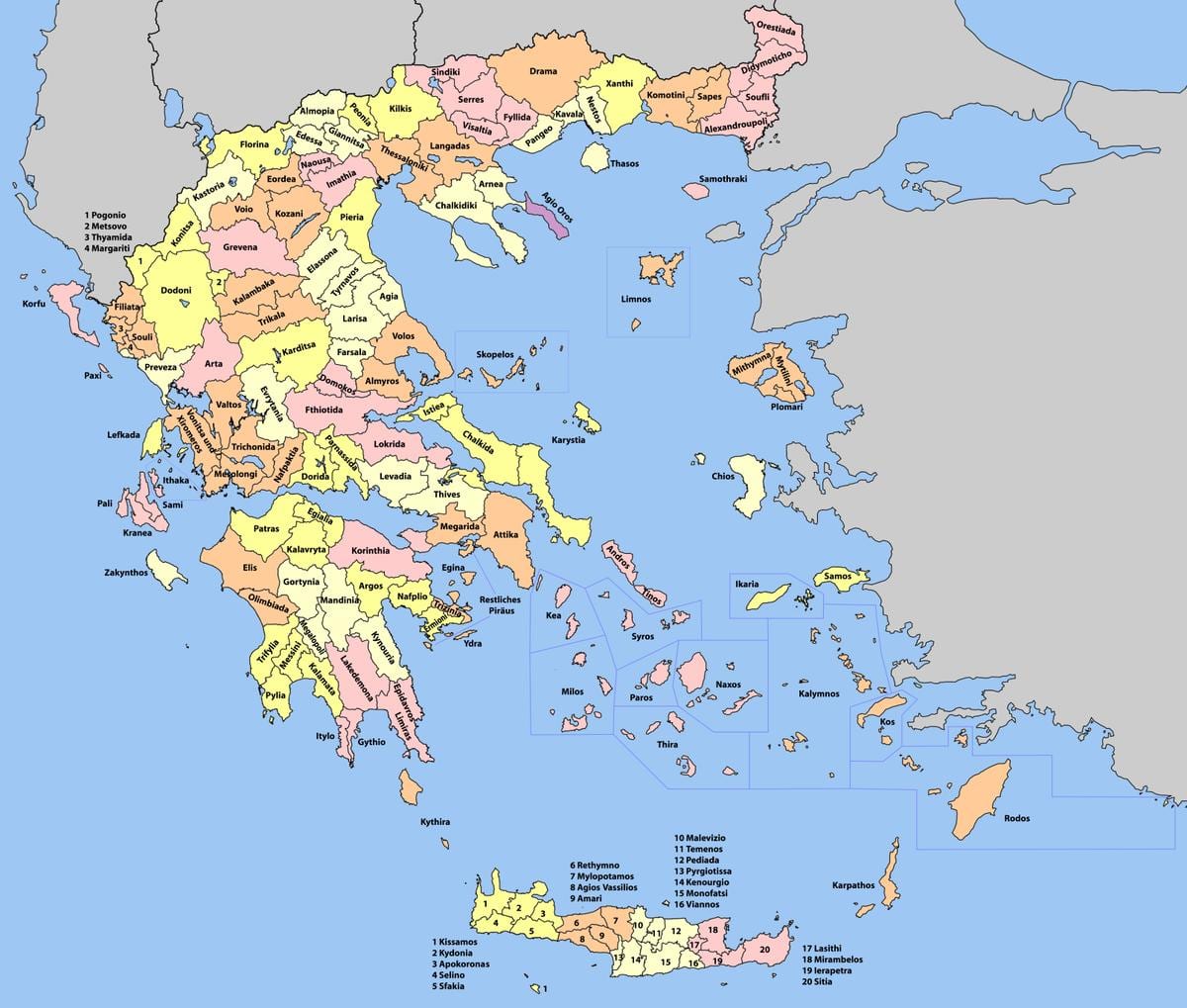 Karte von Griechenland-Regionen