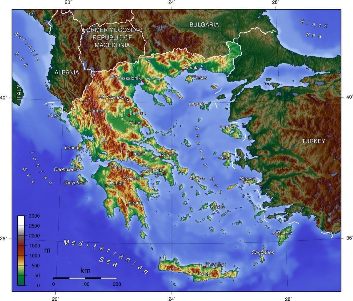 Hellas Elevation Map Karte Von Hellas In Der Hohe Europa Sud Europa