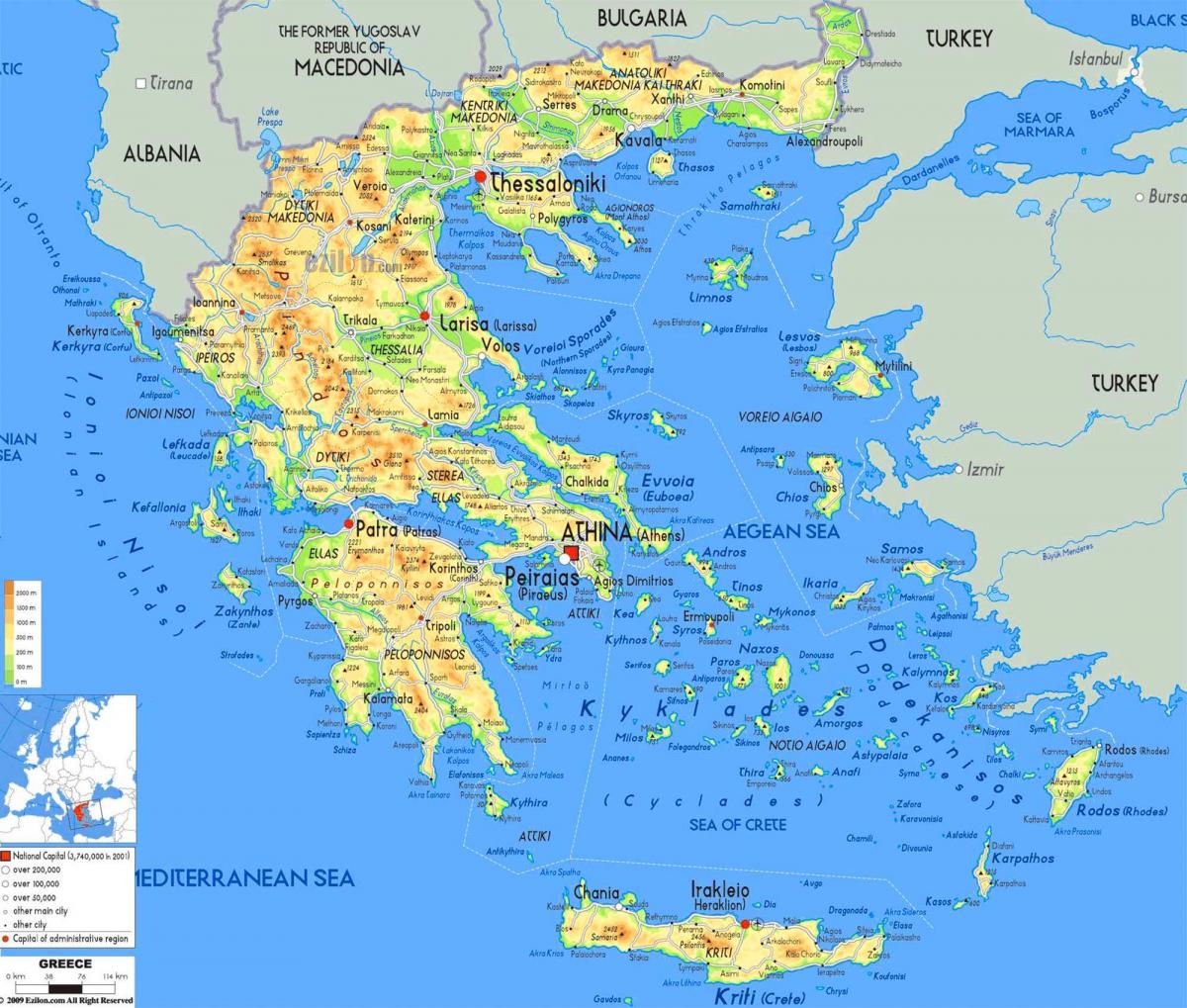 Landkarte Griechische Inseln - Karte der griechischen Inseln (Europa Süd - Europa)