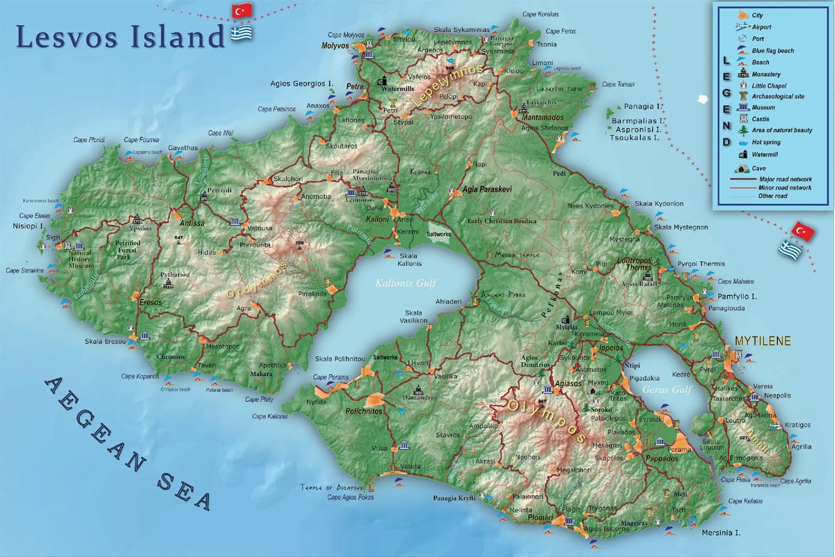Karte von Lesbos, Griechenland