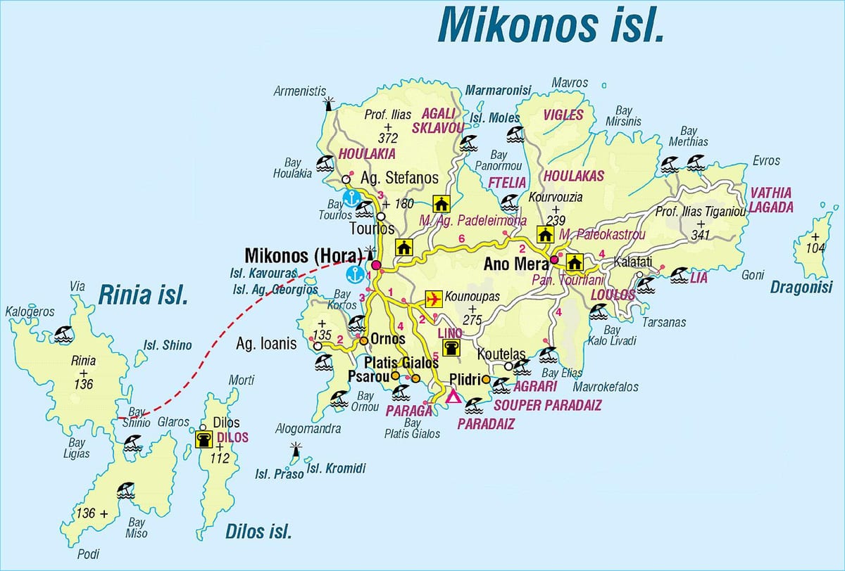 Karte von Mykonos Griechenland