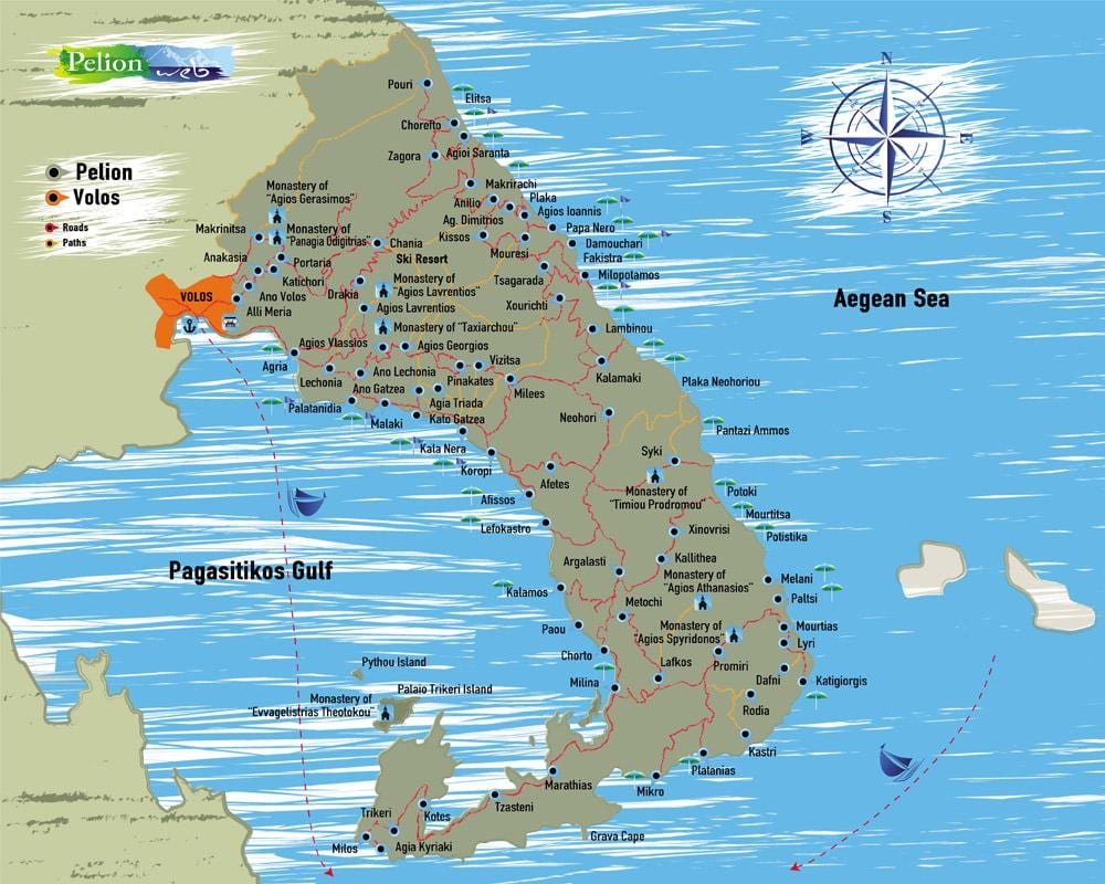 Pelion, Griechenland-map