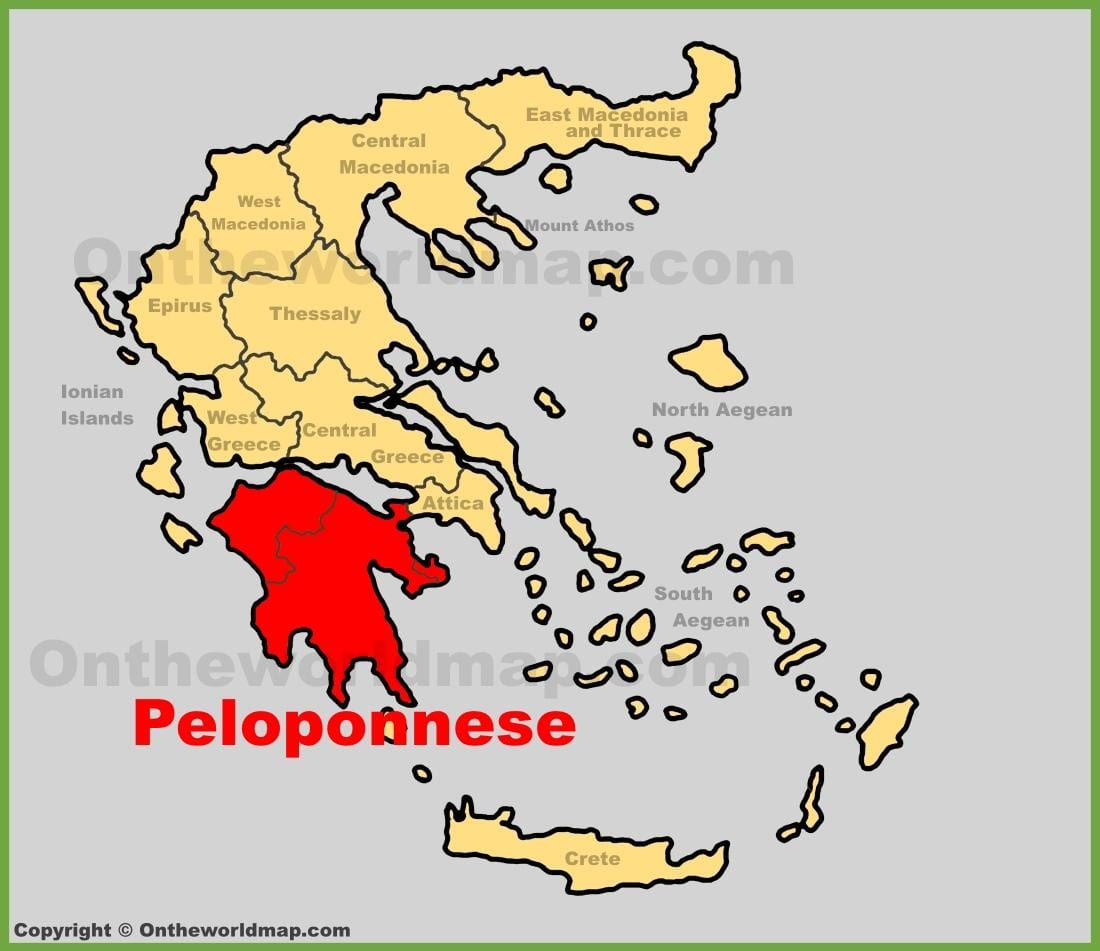 Karte von Peloponnes, Griechenland