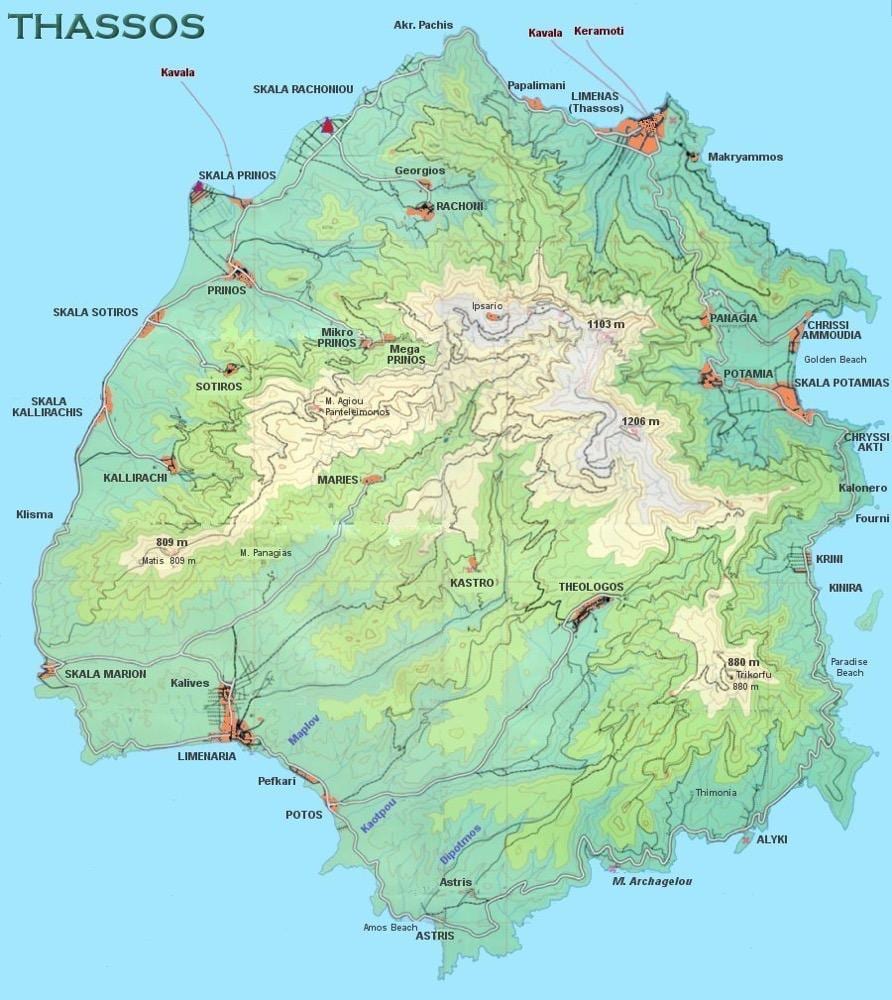 Karte Thasos Griechenland
