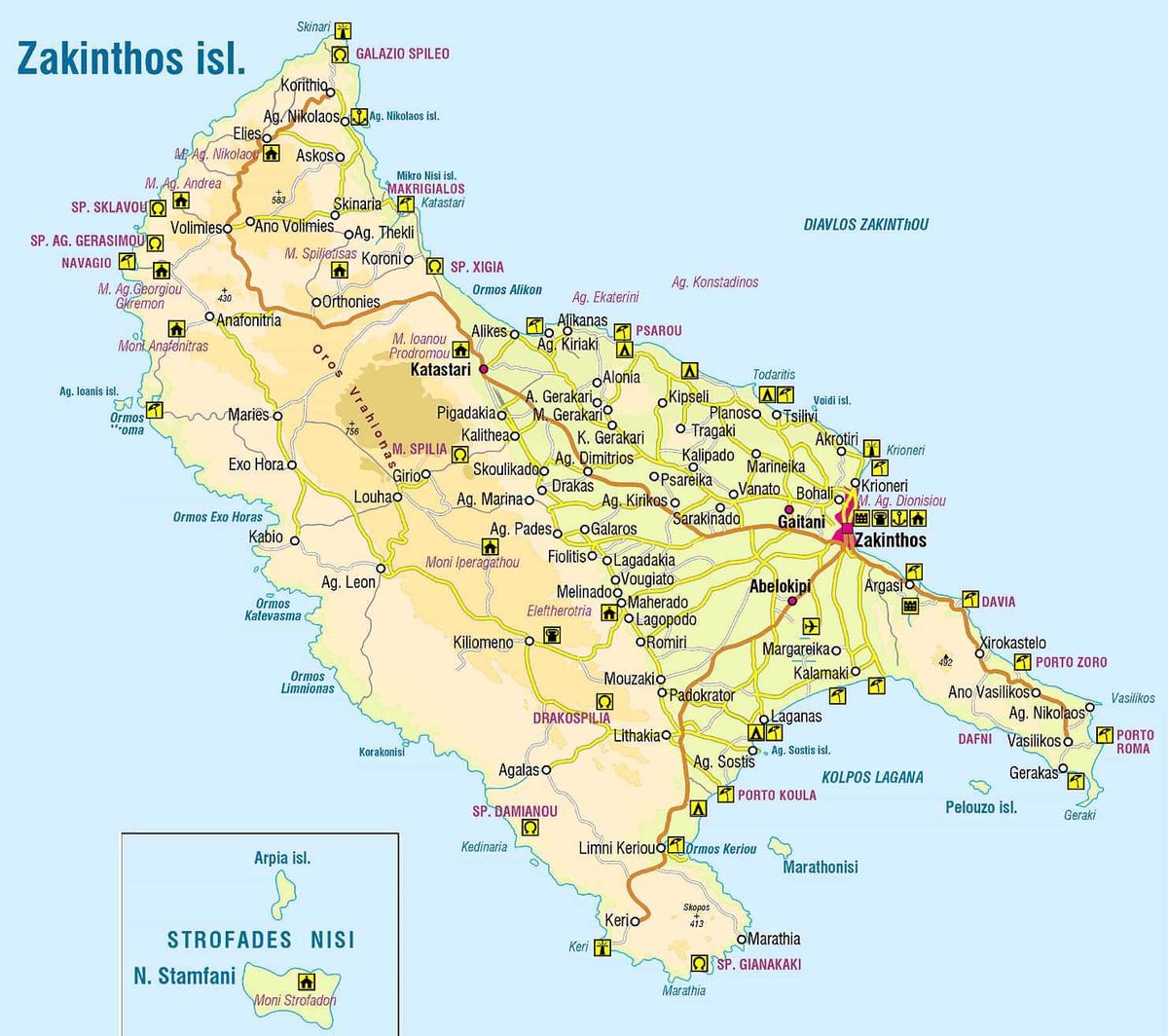 Karte der griechischen Inseln Zante